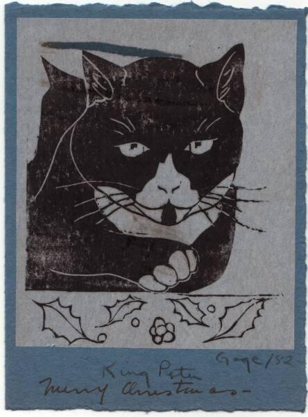 Frances Gage (born 1924)
Merry Christmas / King Peter 1952
linocut on tissue paper, tipped on…