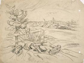 Untitled (shack, boat by river)