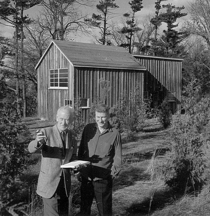 A.J. Casson and Robert McMichael at the Thomson Shack, Kleinburg, 1978.
Photographer: unknown…