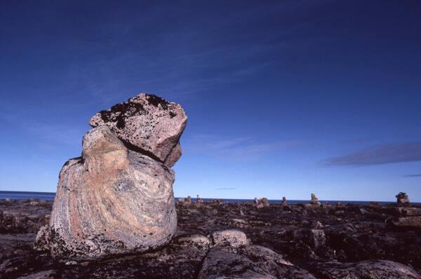Inuksuk at Inuksugalait, an ancient site consisting of over one hundred inuksuit. 
Enukso Poin…